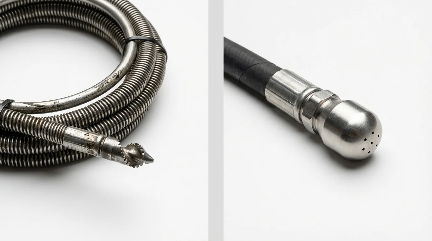 Drain snake cable and hydro jetting nozzle used for drain cleaning in Sharon, WI